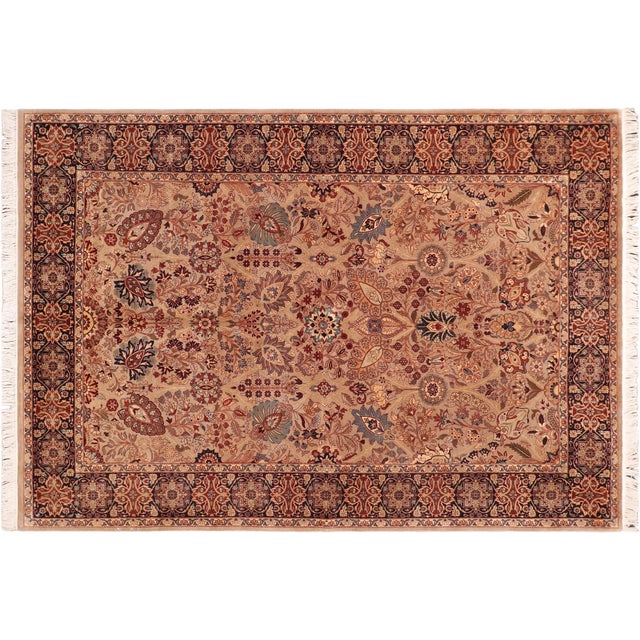 Blue Shabby Chic Floral 1990's Pak-Persian Taupe/Blue Wool Rug - 6'0'' X 9'2'' For Sale - Image 8 of 9