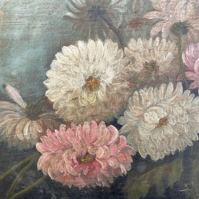 Mid 1800s Oil on Board Still Life of Dahlias. For Sale In New York - Image 6 of 6