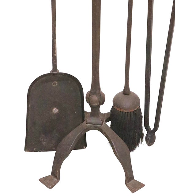Metal Early 20th Century 4 Pc. Arts and Crafts Fireplace Tool Set For Sale - Image 7 of 11