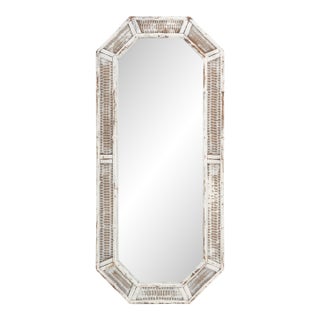 Modern White Painted Wicker and Bamboo Octagonal Full-Length Mirror For Sale