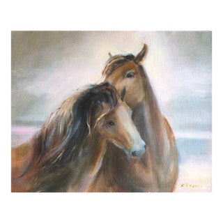 Horses Landscape Original Painting on Canvas by Valeriya Serova For Sale