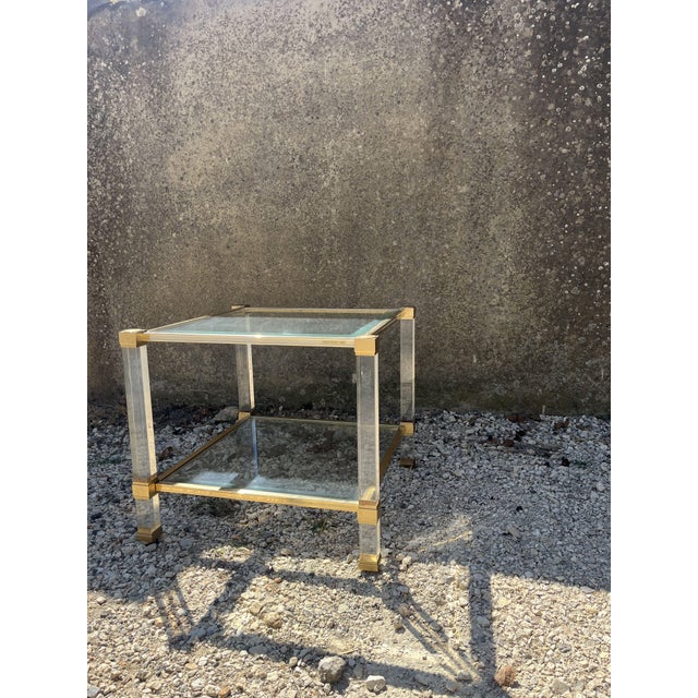 Glass Vintage French Side Table in Brass and Glass Structure by Pierre Vandel, 1970s For Sale - Image 7 of 11
