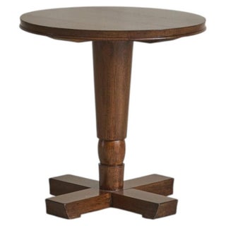 French Round Wood Pedestal Accent Table, 1950s For Sale