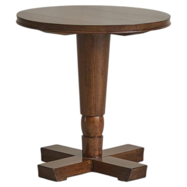 French Round Wood Pedestal Accent Table, 1950s For Sale