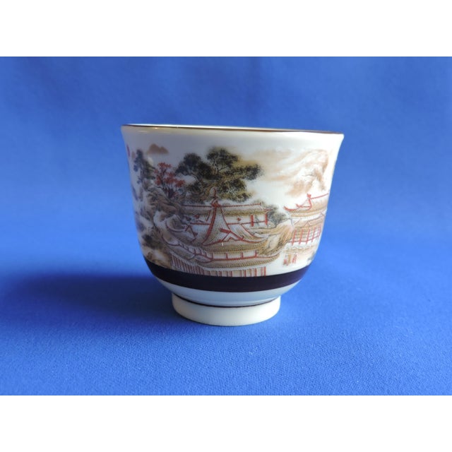 1980s Acera Liven Chinese Porcelain Alexandrite Series Pagoda Landscape