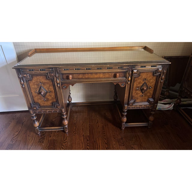 A beautifully crafted vintage kneehole desk/vanity by Berkey & Gay Furniture Co. of Grand Rapids, Michigan — authenticated...