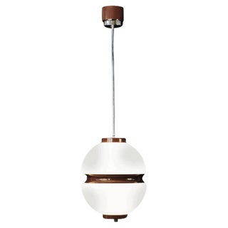 Mid-Century Italian Lattimio Glass and Brown Enamelled Aluminum Chandelier, 1970s For Sale