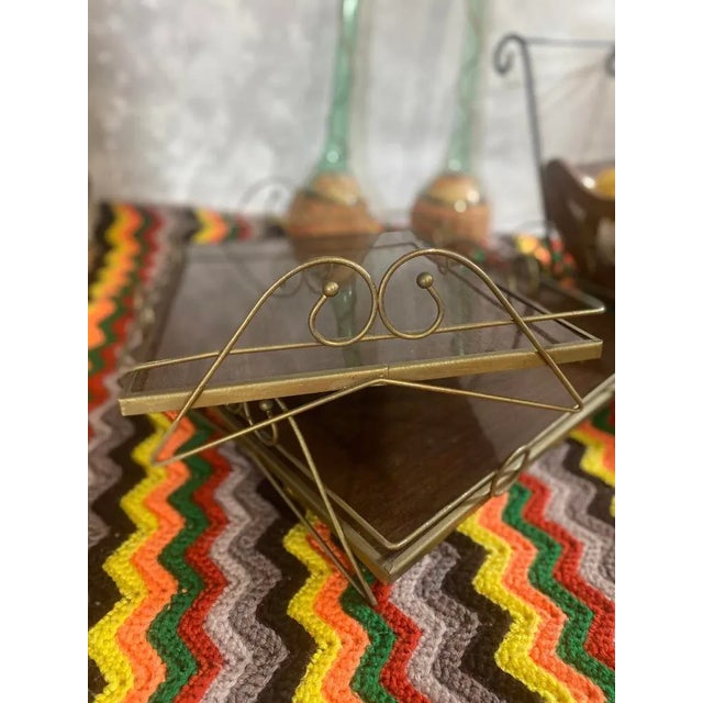 Wood Vintage Mid-Century Atomic Gilded Metal Frame Lacquered Panel Trays- Set of 4 For Sale - Image 7 of 10