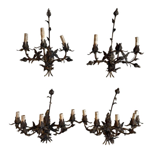 1900s Antique Iron Floral Sconces - Set of 4 For Sale