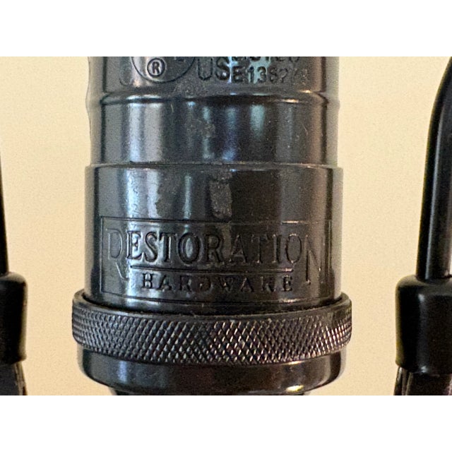 Candlestick Style Adjustable Height Library Lamp in Black With Brass Accents by Restoration Hardware For Sale - Image 9 of 12