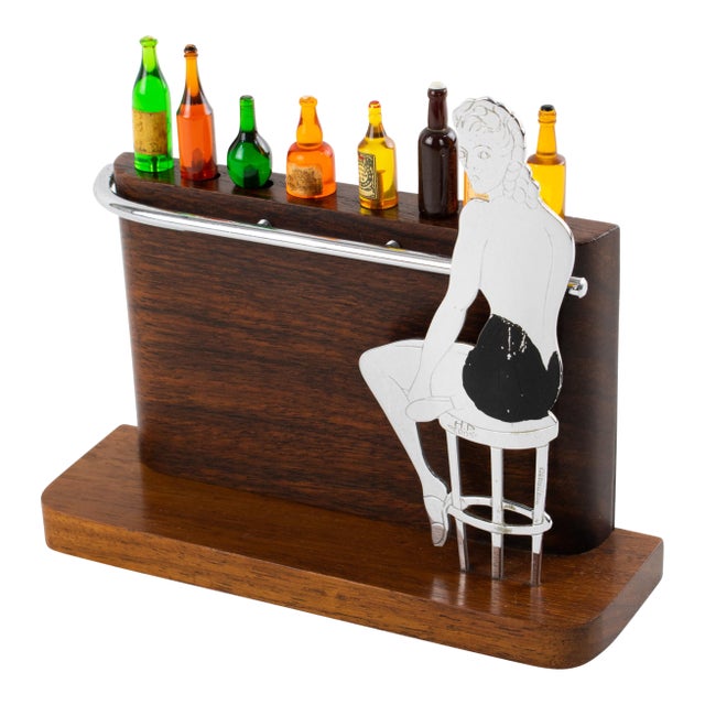 Art Deco Chrome and Macassar Wood Cocktail Picks, Lady at the Bar For Sale