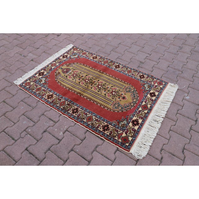 Mid-Century Modern 1950s Turkish Red Natural Wool Rug For Sale - Image 3 of 10