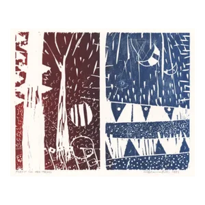1983 Arienne Ellis Forest for the Trees Linocut