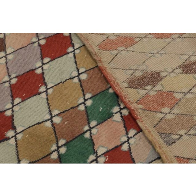Beige Vintage Distressed Rug, Polychromatic Diamond Mosaic Patterns - Rug & Kilim For Sale - Image 8 of 10