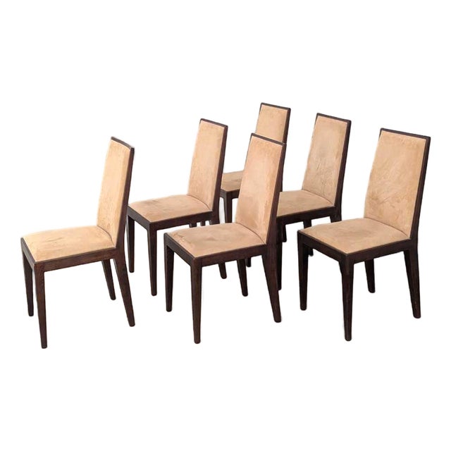 Six Dining Chairs – Elegant Wooden Dining Chairs, Modern, Contemporary, Faux Suede, Comfortable Seating For Sale