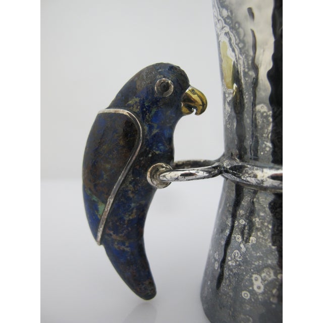 Los Castillo Taxco Mexico Silver Lapis Lazuli Parrot Double Jigger Shot Pair For Sale In Portland, OR - Image 6 of 13