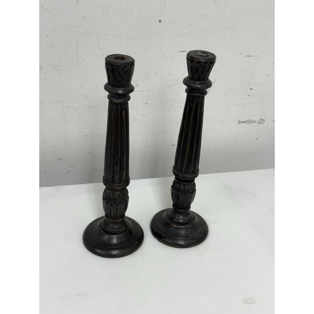 Traditional Vintage Wood Candle Holders, Pair For Sale - Image 3 of 12
