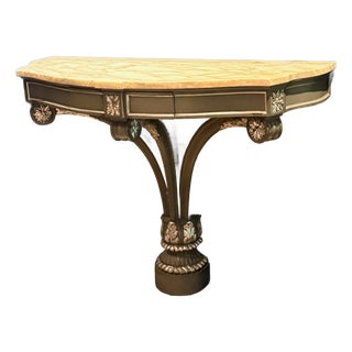 English Hollywood Regency Demilune Marble Top Console For Sale
