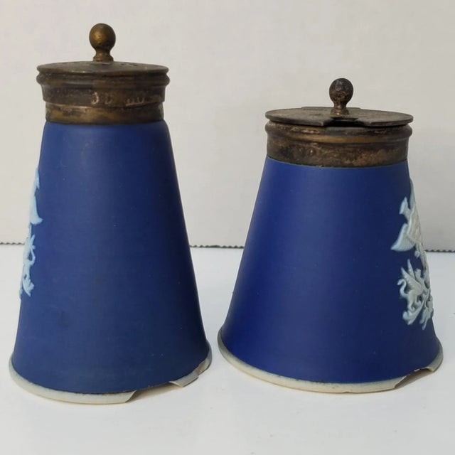 William Adams and Company 19th Century W. Adams & Sons Colbalt Blue Jasperware 2pc Condiment Set For Sale - Image 4 of 10