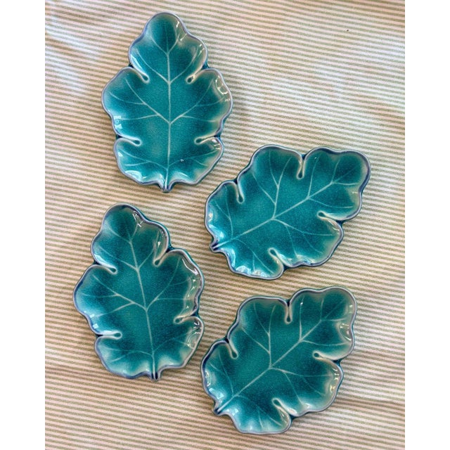 Set of 4 Turquoise Leaf Dishes Set of four vintage Japanese leaf dishes in a rich turquoise glaze. Perfect as appetizer...