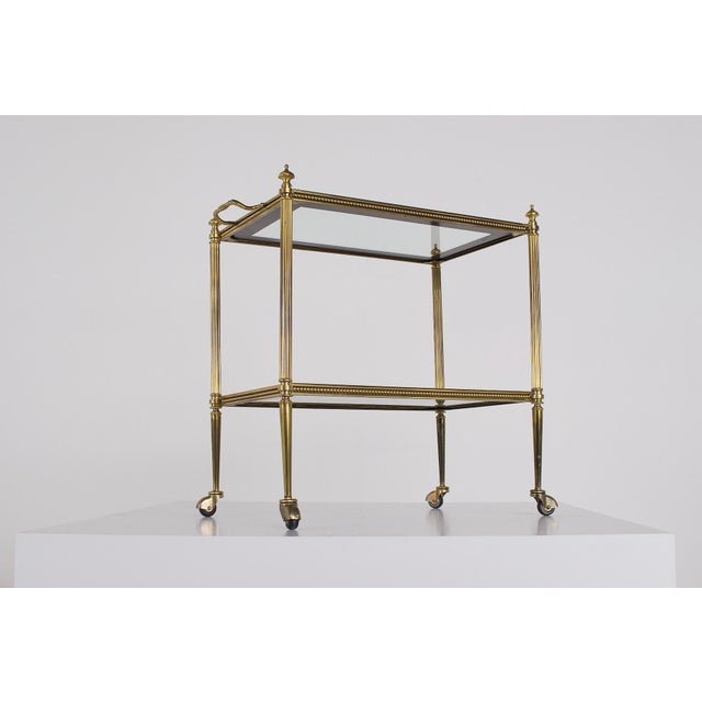 Mid-Century Modern Neoclassical Brass and Mirror Serving Cart in the style of Maison Jansen, 1960s For Sale - Image 3 of 12