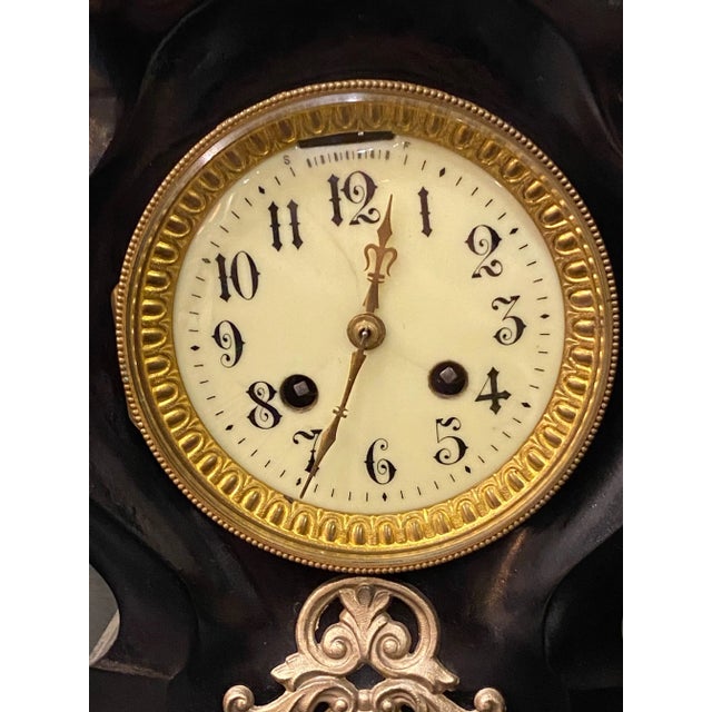 19th Century French Black Gilded Clock For Sale - Image 4 of 9