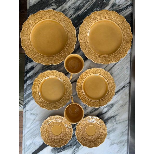 1970s Last Chance!Vintage Bordallo Pinheiro Grapevine Harvest Amber Gold Place Settings - 8 Pieces For Sale - Image 5 of 9