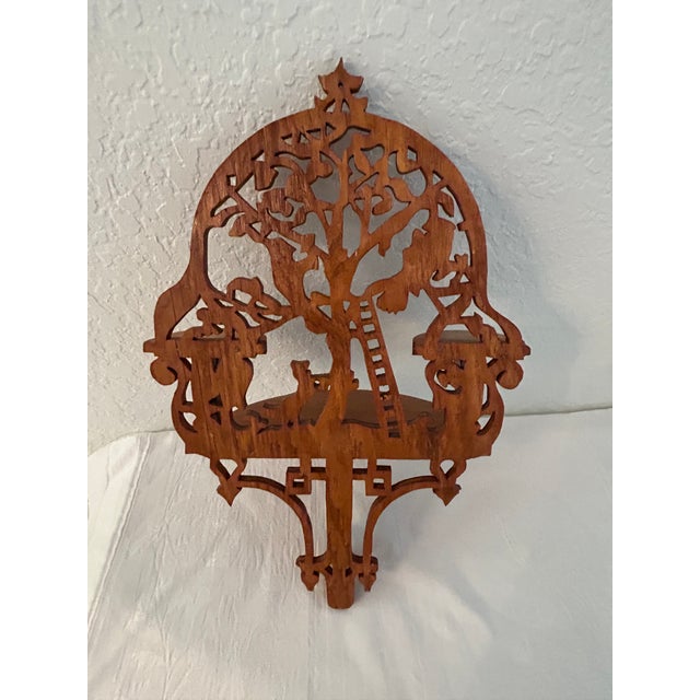 Wood Mid-Century Wood Tree Motif Fretwork Wall Shelf For Sale - Image 7 of 8