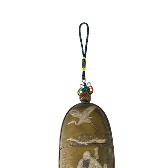 Metal Old Chinoiserie Engraved Copper Glasses Case/Box For Sale - Image 7 of 9