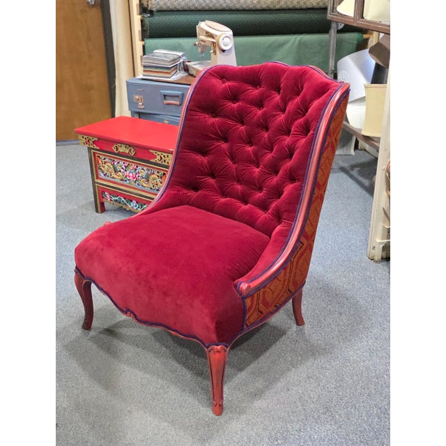 Mid-20th Century Bohemian Deep Button Tufted Accent Chair For Sale - Image 4 of 5