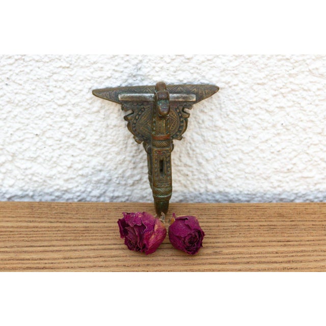 Metal Finely Engraved Antique Brass Hook For Sale - Image 7 of 7