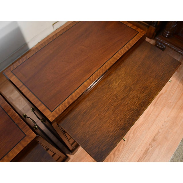 1930s Pair English Regency Mahogany Banded Satinwood Chest of Drawers Commodes For Sale - Image 12 of 18