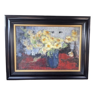 Idka Cohen, Still Life with Flowers, 1970s, Oil Painting on Canvas, Framed For Sale