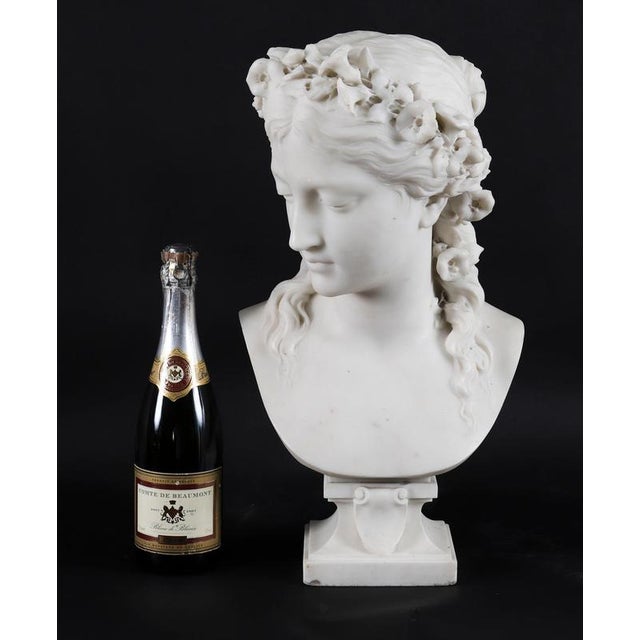 Eugene-Antoine Aizelin, Antique Bust of a Grecian Lady, 19th Century, Carrara Marble For Sale - Image 17 of 18