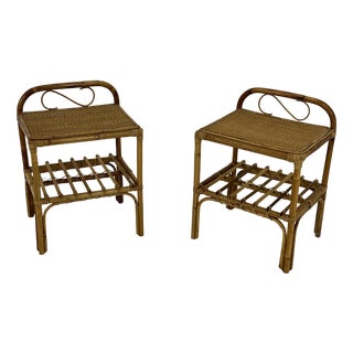 Set of Italian Rattan and Bamboo Bedside Tables, 1960s For Sale