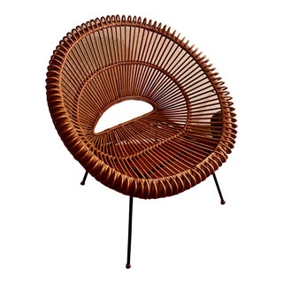 1960s Mid Century Bent Rattan Saucer Sunburst Accent Chair by California Asia For Sale