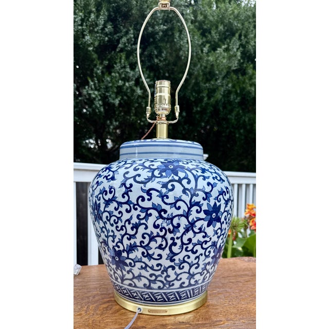 Chinoiserie Ralph Lauren Blue & White Porcelain Lamp – 25" Tall For Sale - Image 3 of 11