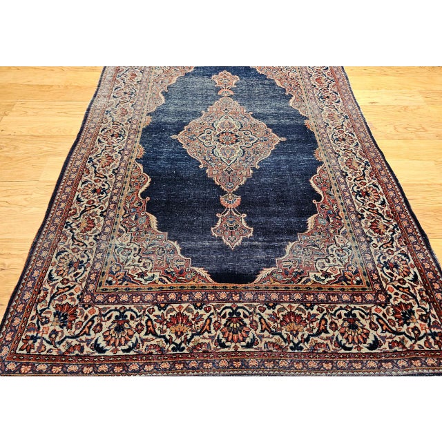Vintage Persian Kashan Rug, Hand-Knotted Wool, Open Field Pattern, Navy & Ivory, 3x5 For Sale - Image 11 of 16