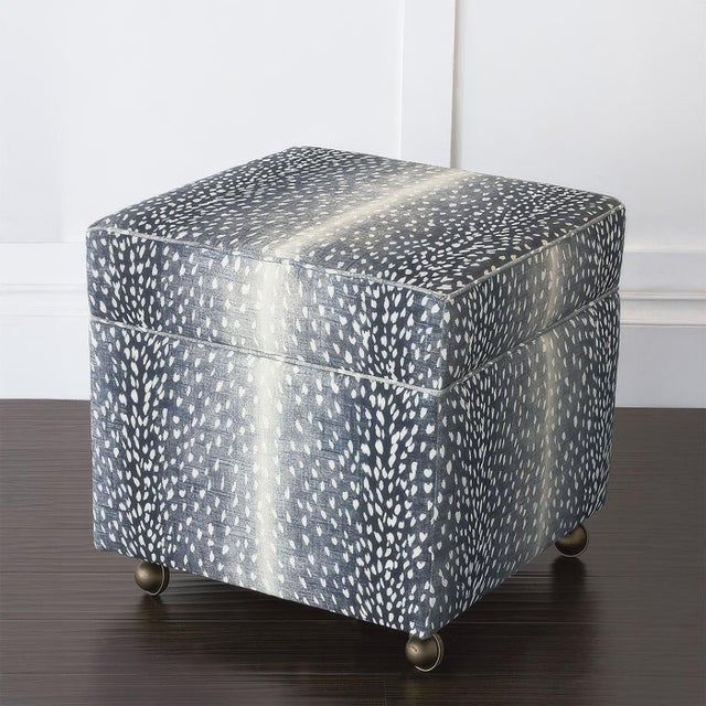 Art Deco Storage Ottoman Cube in Navy Animal Print For Sale - Image 3 of 4