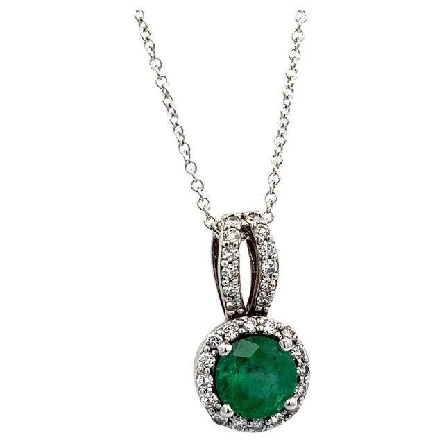 Natural Fine Quality Emerald and Diamond Pendant Necklace 18" 14k W Gold 1.84 TCW Certified $5,950 215428 Made in Italy...