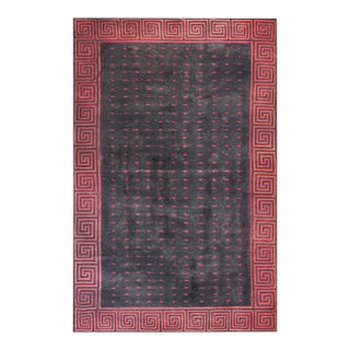 1920s Black Geometric Antique Indian Cotton Dhurrie Rug 8'3" X 12'9" Flatweave Carpet For Sale