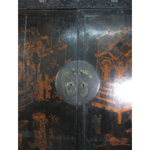 Wood Large 84" Inch Tall Black Chinese Antique Cabinet For Sale - Image 7 of 13