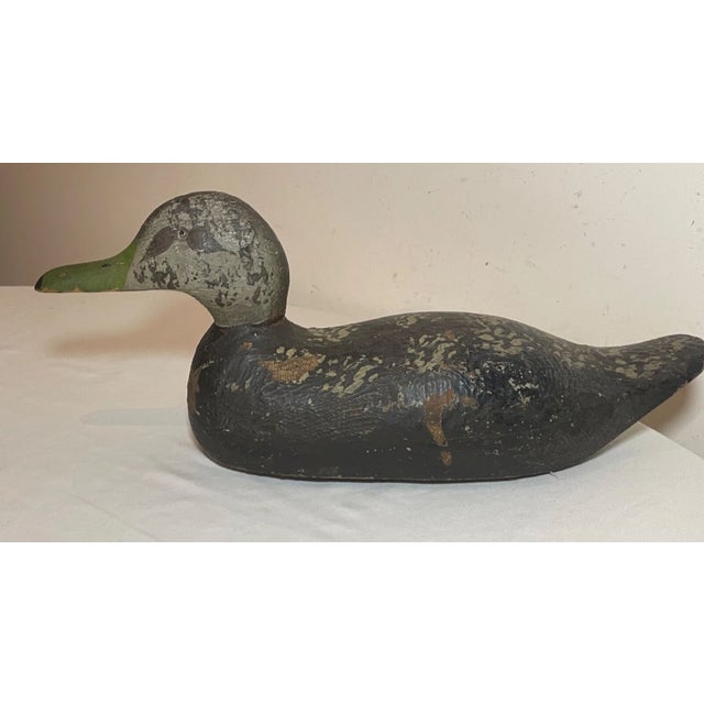 Antique Hand Carved Wood Folk Art Mallard Duck Decoy Shore Bird Sculpture Black For Sale - Image 4 of 12