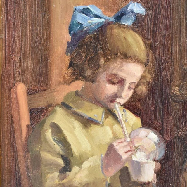 Portrait Painting, Child Playing, Oil Painting, Early 20th Century For Sale - Image 3 of 5