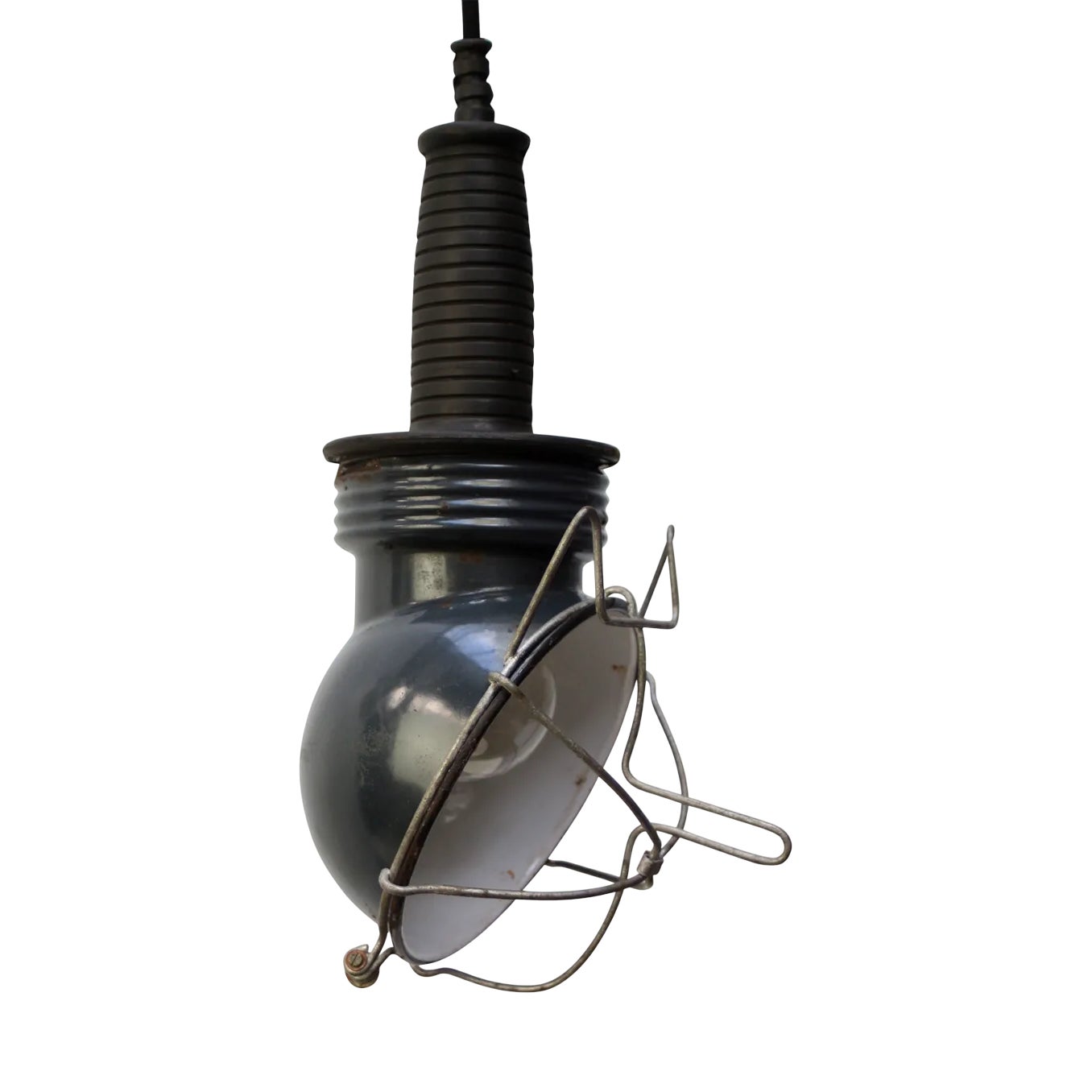 Vintage Industrial Blue Enamel Work Pendant Lamp | Chairish