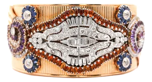 Antique Bohemian Art Deco 14k Gold Cuff Diamond Bangle Bracelet