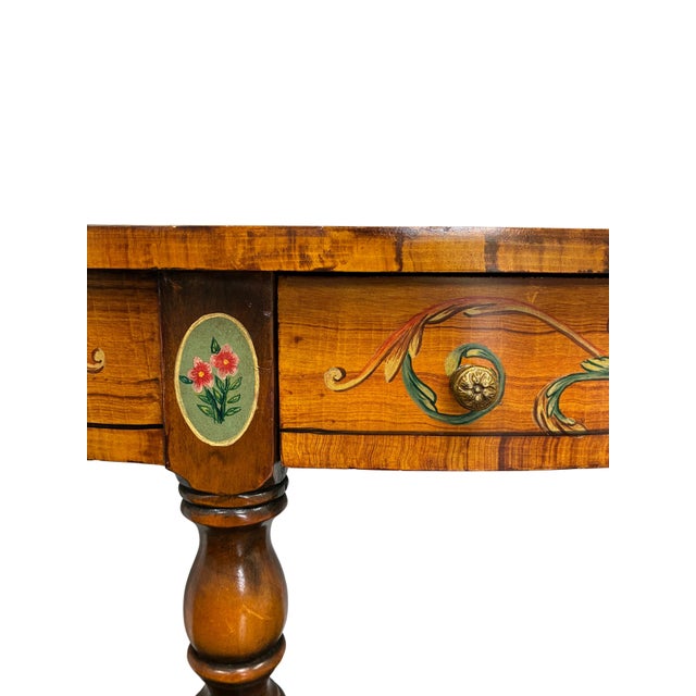 Brown Late 20th Century Neoclassical Adam Style Paint-Decorated Demilune Console Table With Drawers For Sale - Image 8 of 11