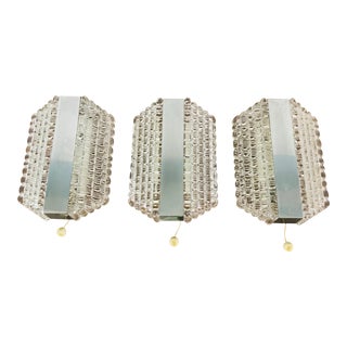 1960s Kaiser Mid-Century Metal and Glass Wall Lamps, Germany - Set of 3 For Sale