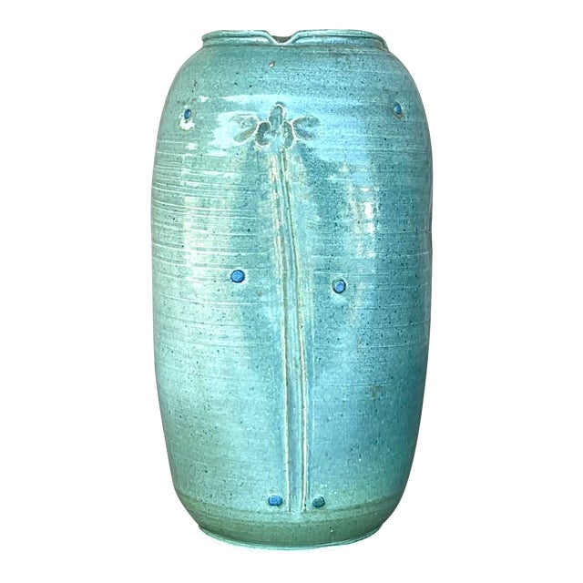 Vintage Boho Signed Studio Pottery Vase For Sale