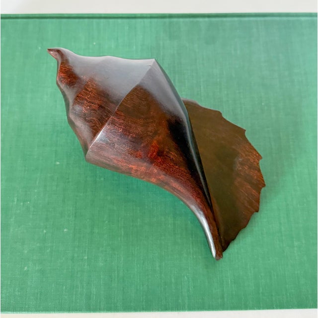 Vintage Large Carved Ironwood Conch Shell Sculpture Objects, a Pair For Sale - Image 9 of 16